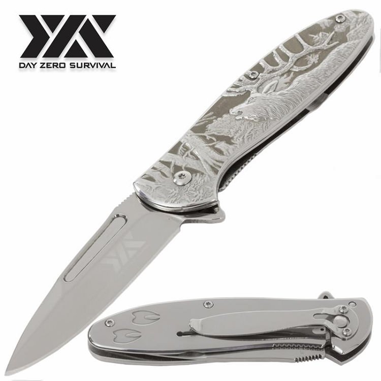 DZS Spring Assisted ELK Hunting Deer Handle Collector Pocket Knife 7.8" - Tophatter's Army Products & Self Defense Collectible Weapons - Tophatter Daily Deals